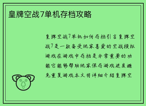 皇牌空战7单机存档攻略